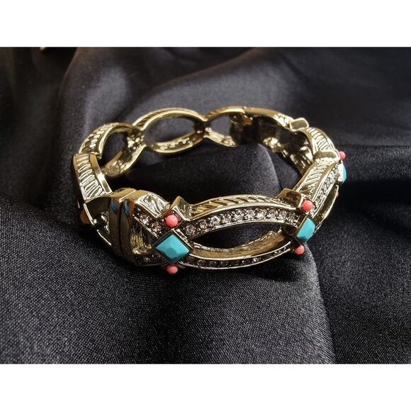 Heidi Daus Gold-Tone Crystal Bracelet With Turquoise & Coral Accents - Picture 3 of 4